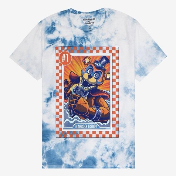 Five Nights At Freddy's FNAF Glamrock Freddy Blue Tie-Dye T-Shirt MEDIUM New - Picture 7 of 8